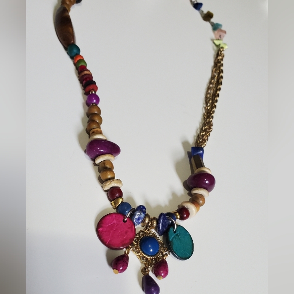 Upcycled vintage wooded beaded necklace